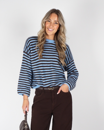 GESTREEPTE TRUI LIA BRUIN BLAUW