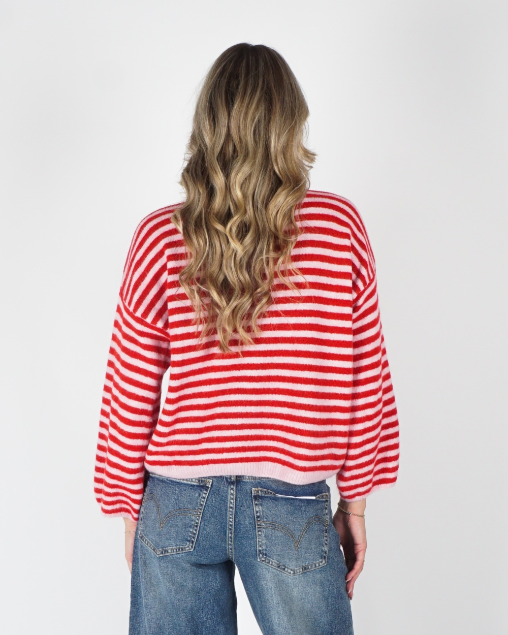 GESTREEPTE TRUI LIA ROOD ROZE