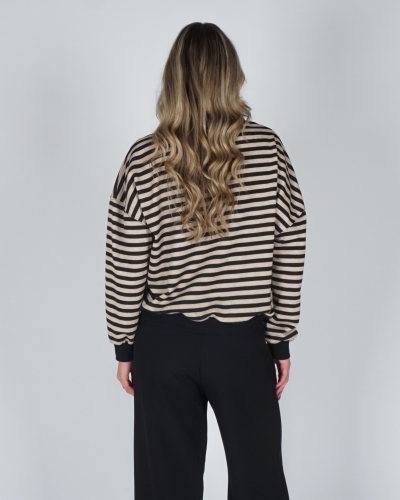 GESTREEPTE SWEATER LUNE ZWART/BEIGE
