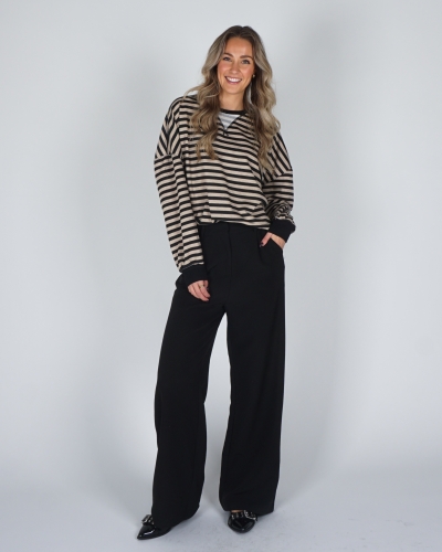 GESTREEPTE SWEATER LUNE ZWART/BEIGE