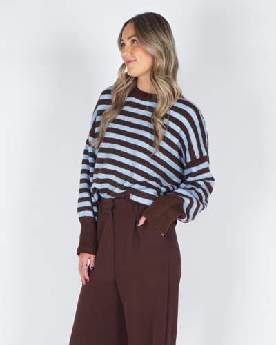 GESTREEPTE TRUI KIM BRUIN / BLAUW