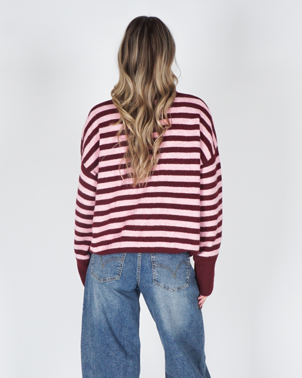 GESTREEPTE TRUI KIM BORDEAUX / ROZE