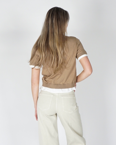 TOP MET DUBBELE BLOUSE-ZOOM KHAKI