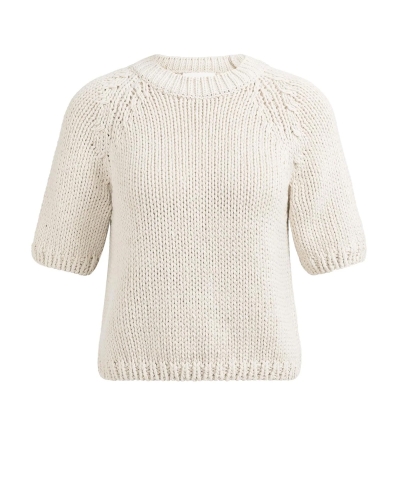 GROFGEBREIDE TRUI MET KORTE MOUWEN BEIGE