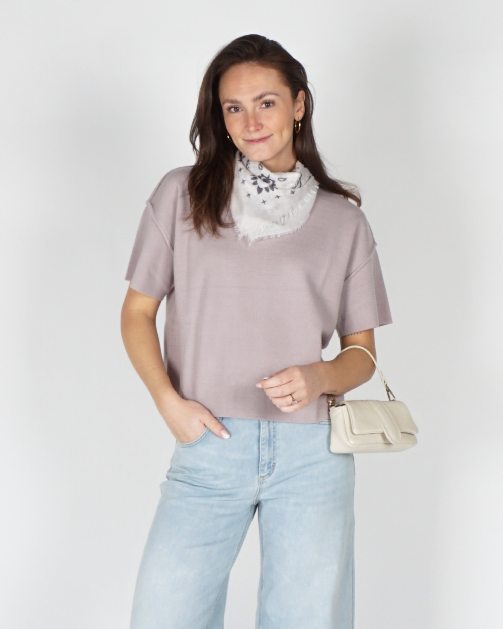 SWEATER MET KORTE MOUWEN MAUVE