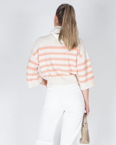 GEBREIDE SWEATER MET STREPEN ECRU/PEACH