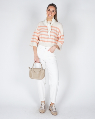 GEBREIDE SWEATER MET STREPEN ECRU/PEACH