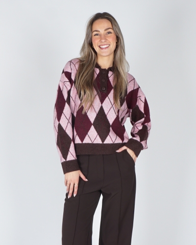 Gossip POLO KNIT GERUIT CHOCO/PINK