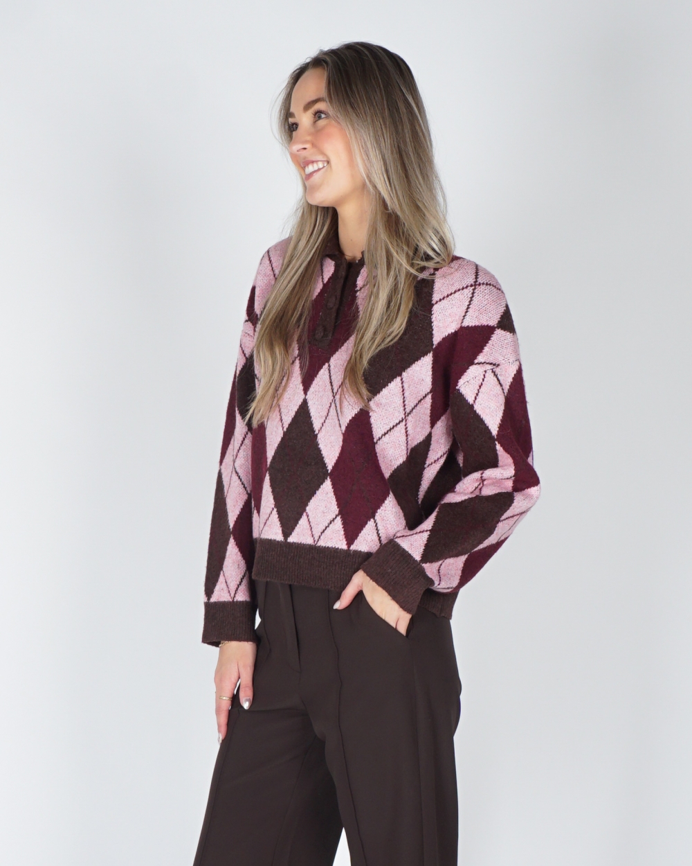 POLO KNIT GERUIT CHOCO/PINK
