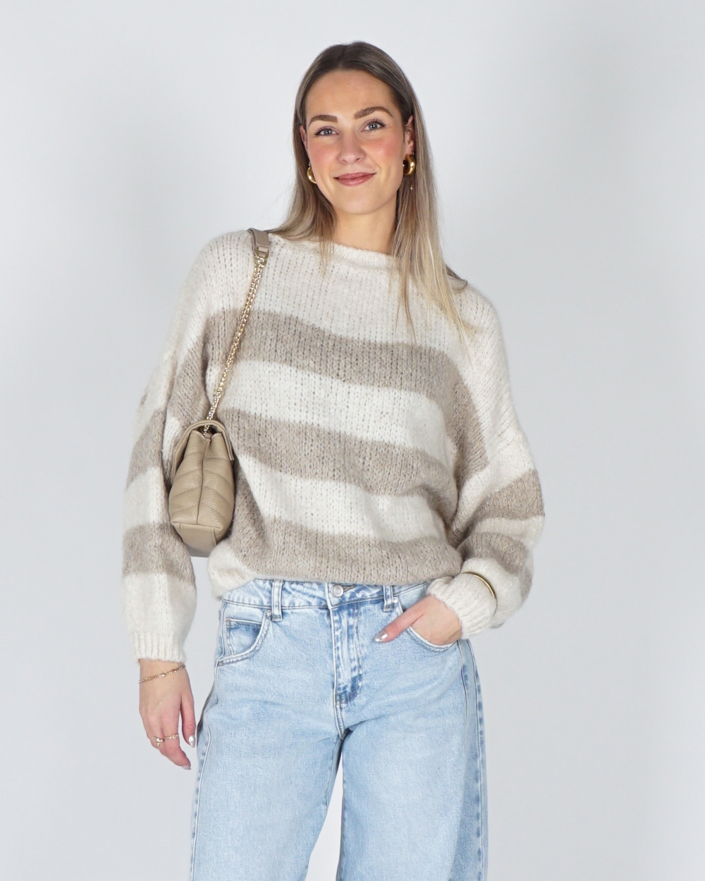 GESTREEPTE TRUI JODI ECRU/BEIGE