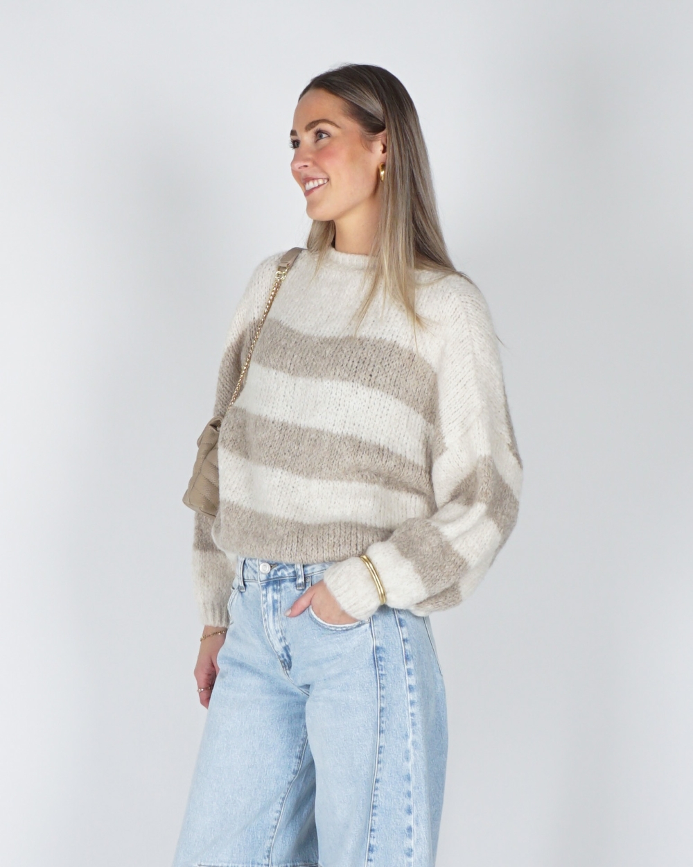 GESTREEPTE TRUI JODI ECRU/BEIGE