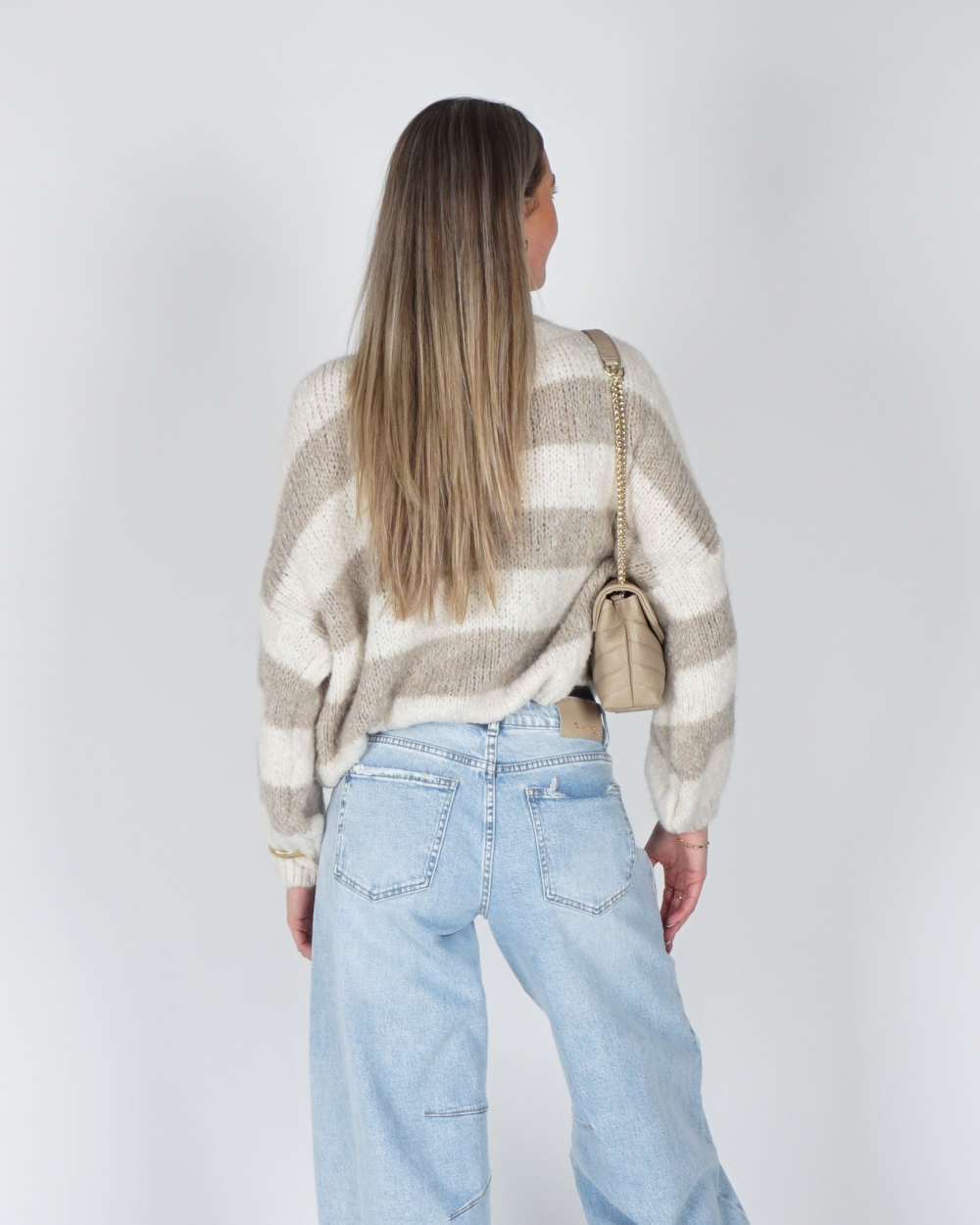 GESTREEPTE TRUI JODI ECRU/BEIGE