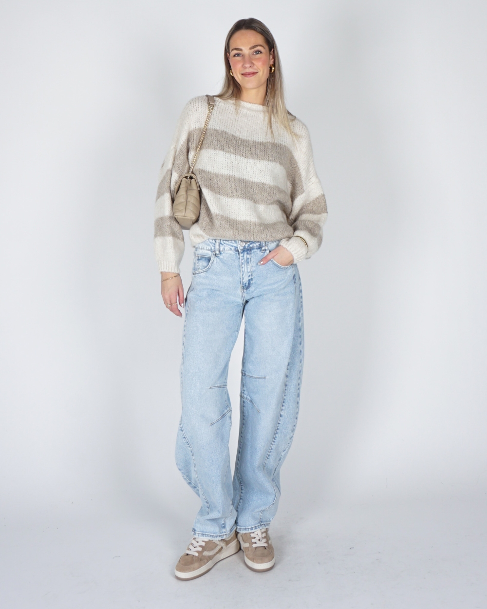 GESTREEPTE TRUI JODI ECRU/BEIGE