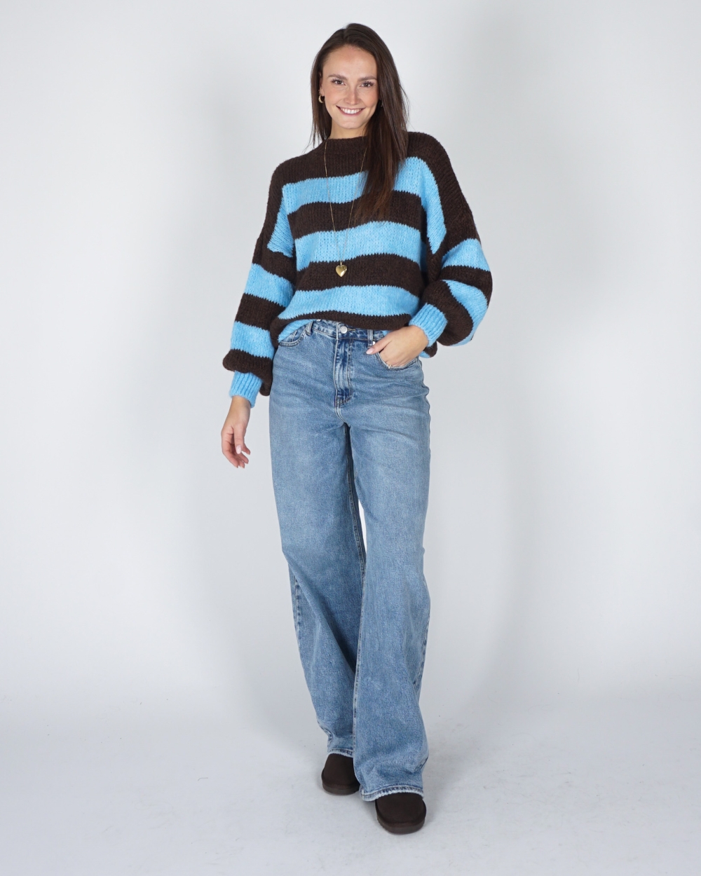 GESTREEPTE TRUI JODI BRUIN/BLAUW