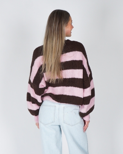 GESTREEPTE TRUI JODI BRUIN/ROZE