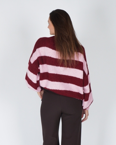 GESTREEPTE TRUI JODI BORDEAUX/ROZE