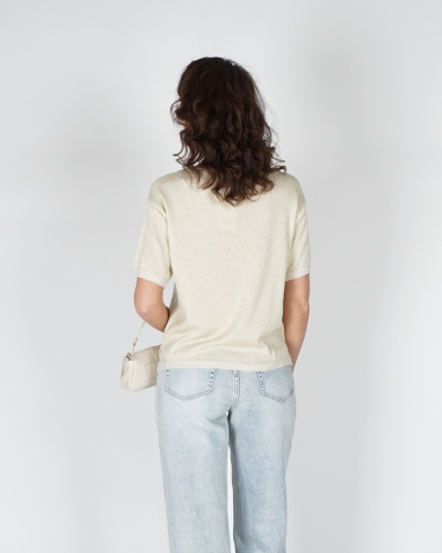 KORTE MOUWEN TOP MET LUREX BEIGE