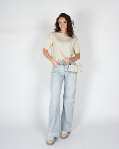 KORTE MOUWEN TOP MET LUREX BEIGE