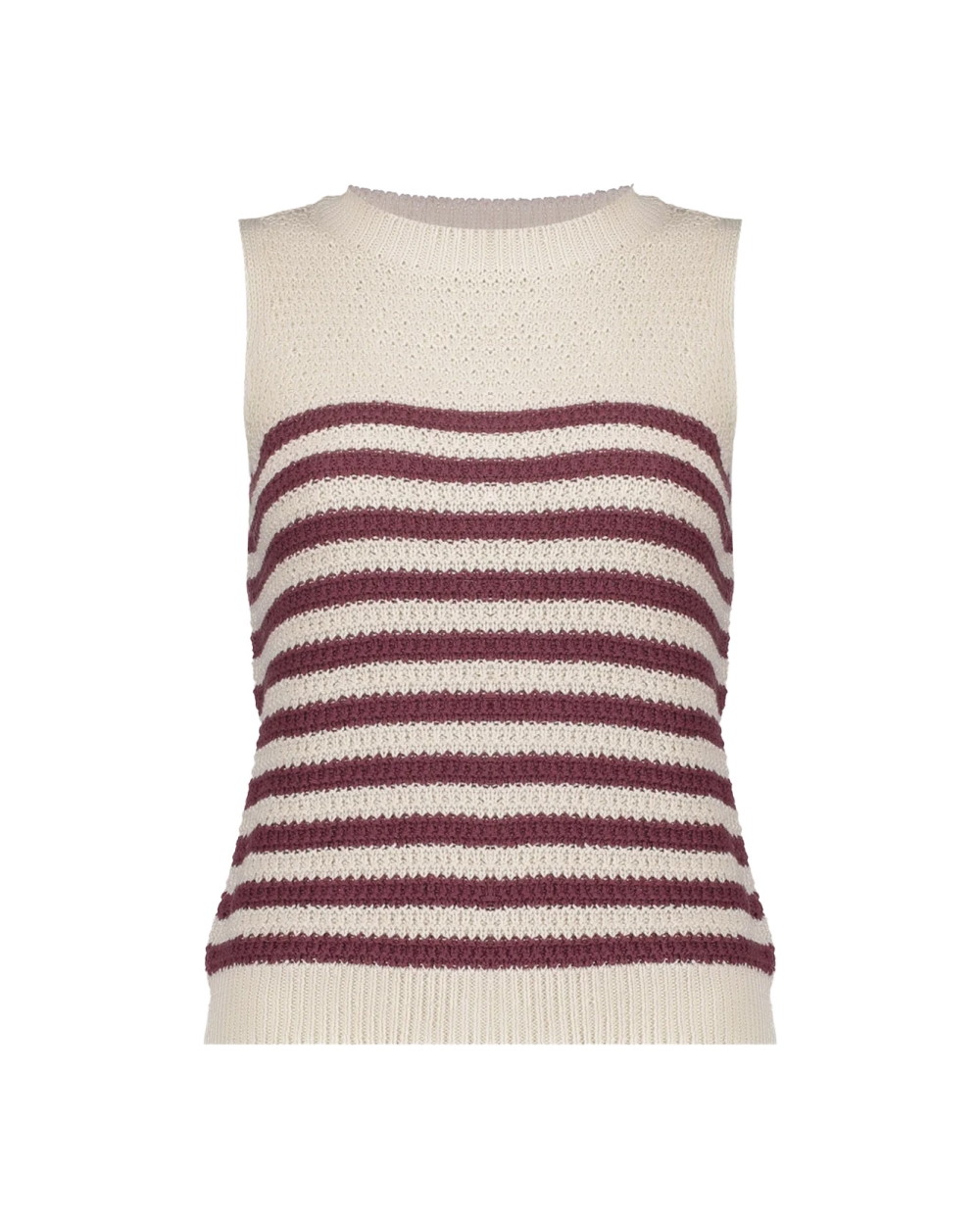 GEBREIDE SPENCER MET STREPEN ECRU ROOD