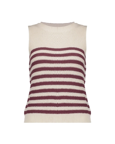 GEBREIDE SPENCER MET STREPEN ECRU ROOD