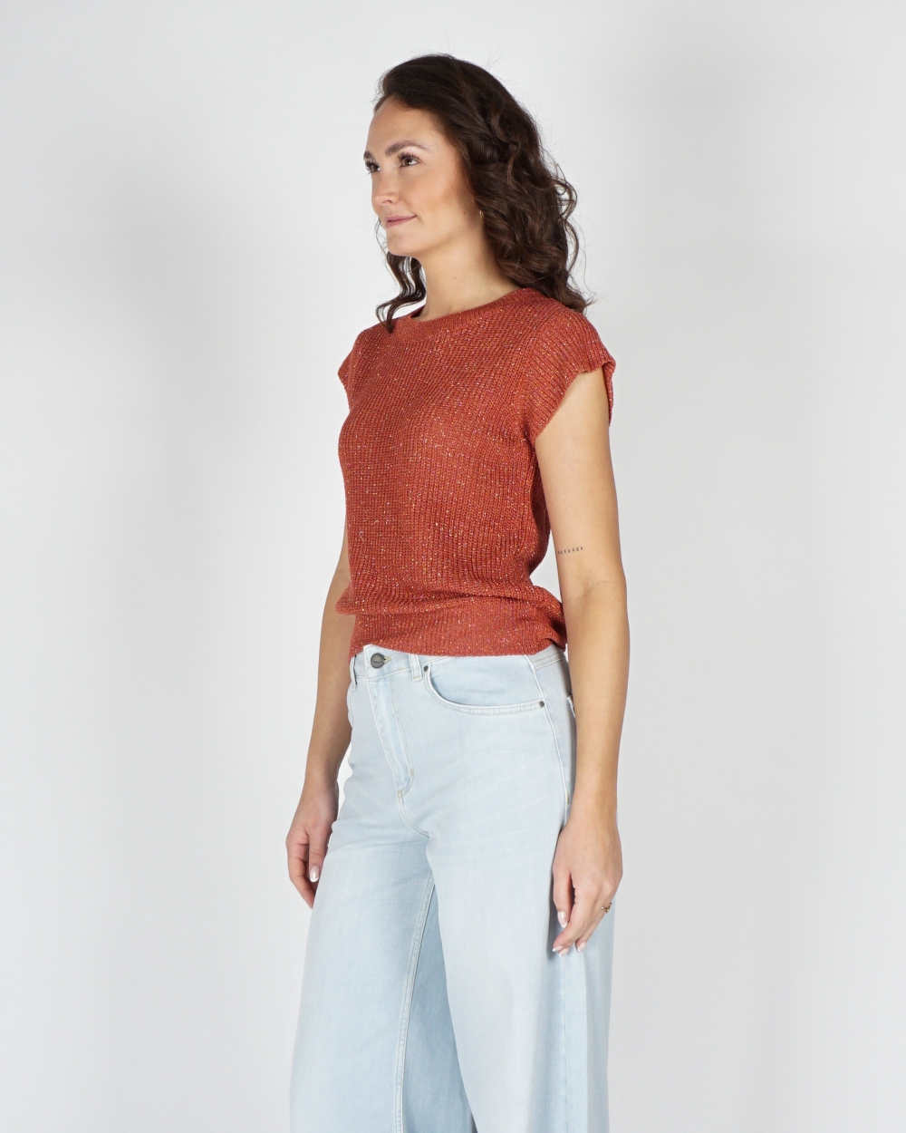 GEBREIDE SPENCER LUREX ROOD