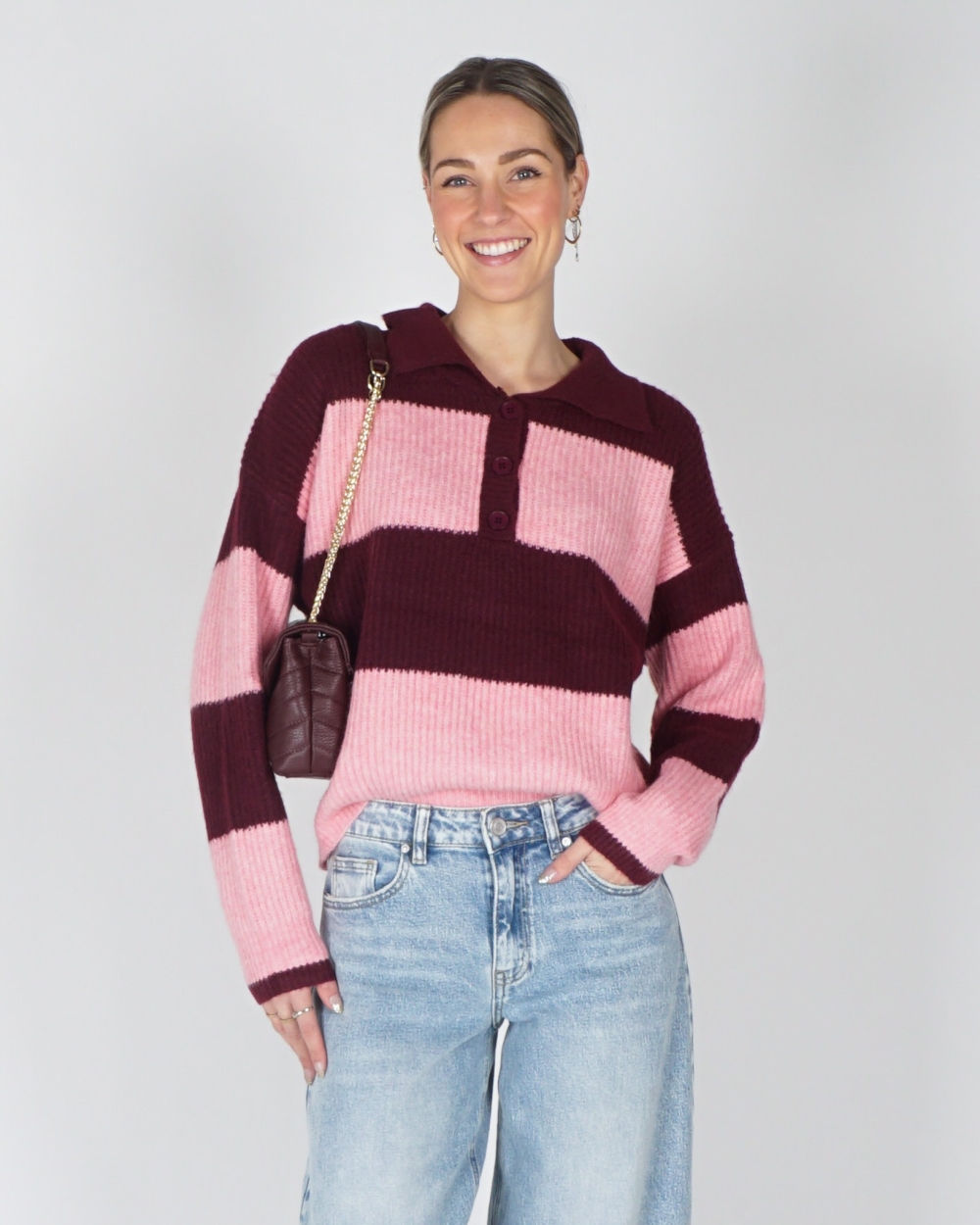 KNITTED POLO SANNE BORDEAUX/ROZE
