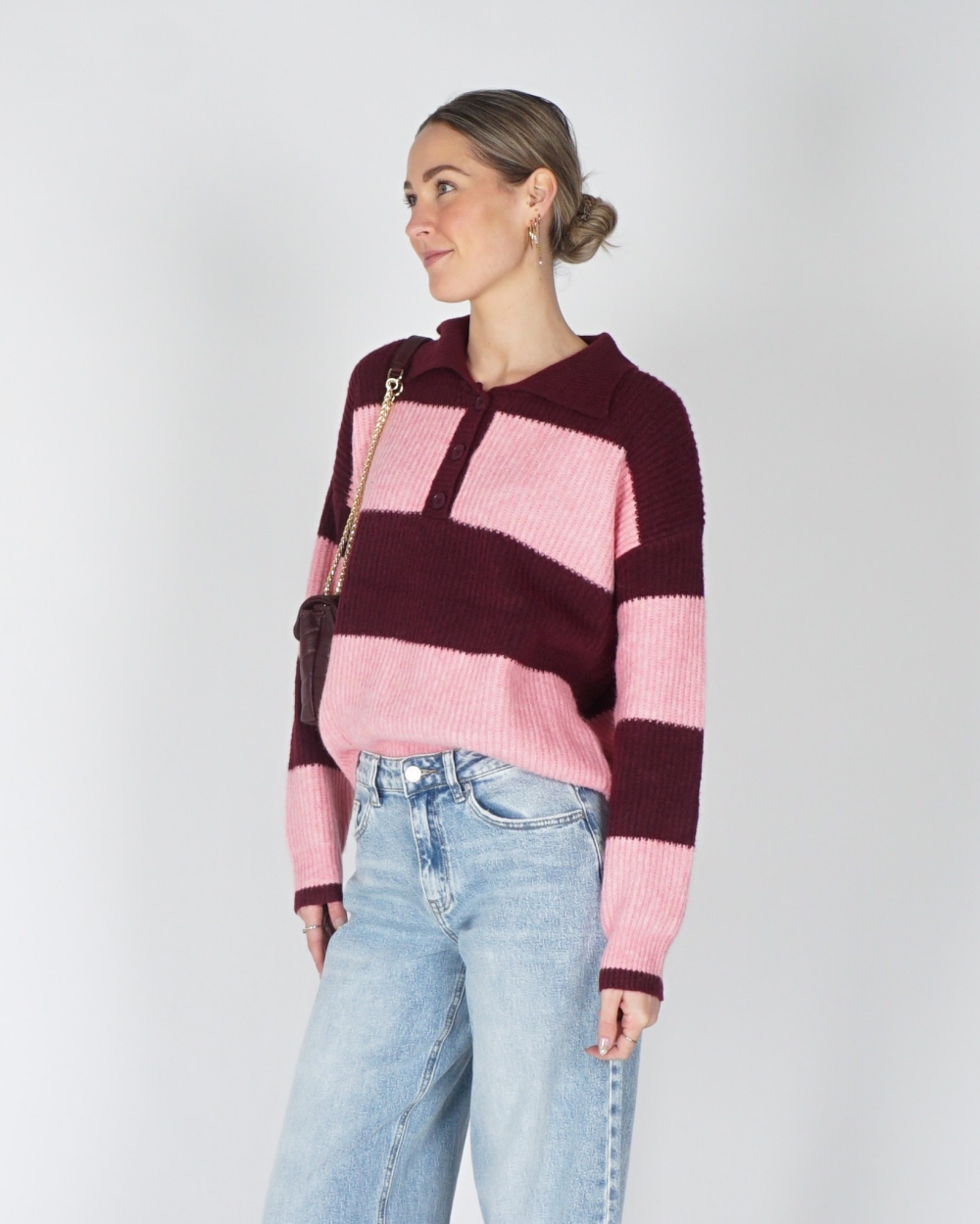 KNITTED POLO SANNE BORDEAUX/ROZE