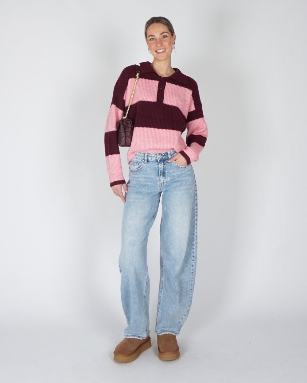 KNITTED POLO SANNE BORDEAUX/ROZE
