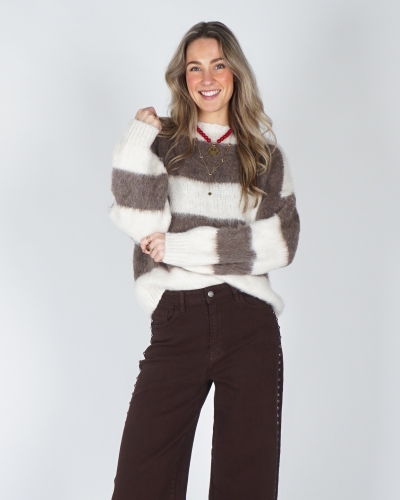 Gossip FLUFFY GESTREEPTE TRUI ECRU/TAUPE