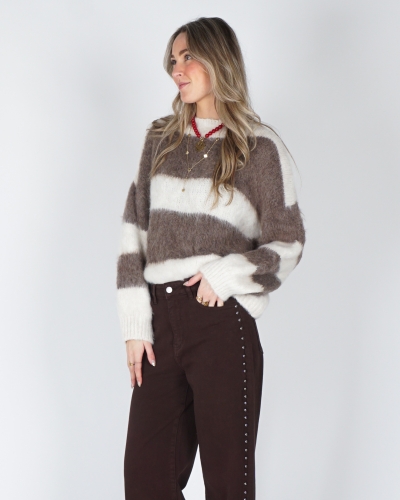 Gossip FLUFFY GESTREEPTE TRUI ECRU/TAUPE