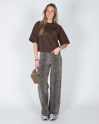 DONKERBRUINE SWEATER MET KORTE MOUWEN 