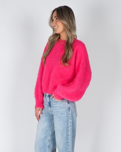 FLUFFY TRUI MET RONDE HALS NEON ROZE 