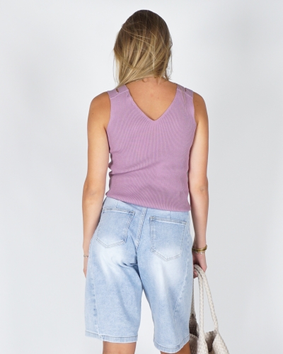 RIB TOP MET SCHOUDERDETAILS LILA
