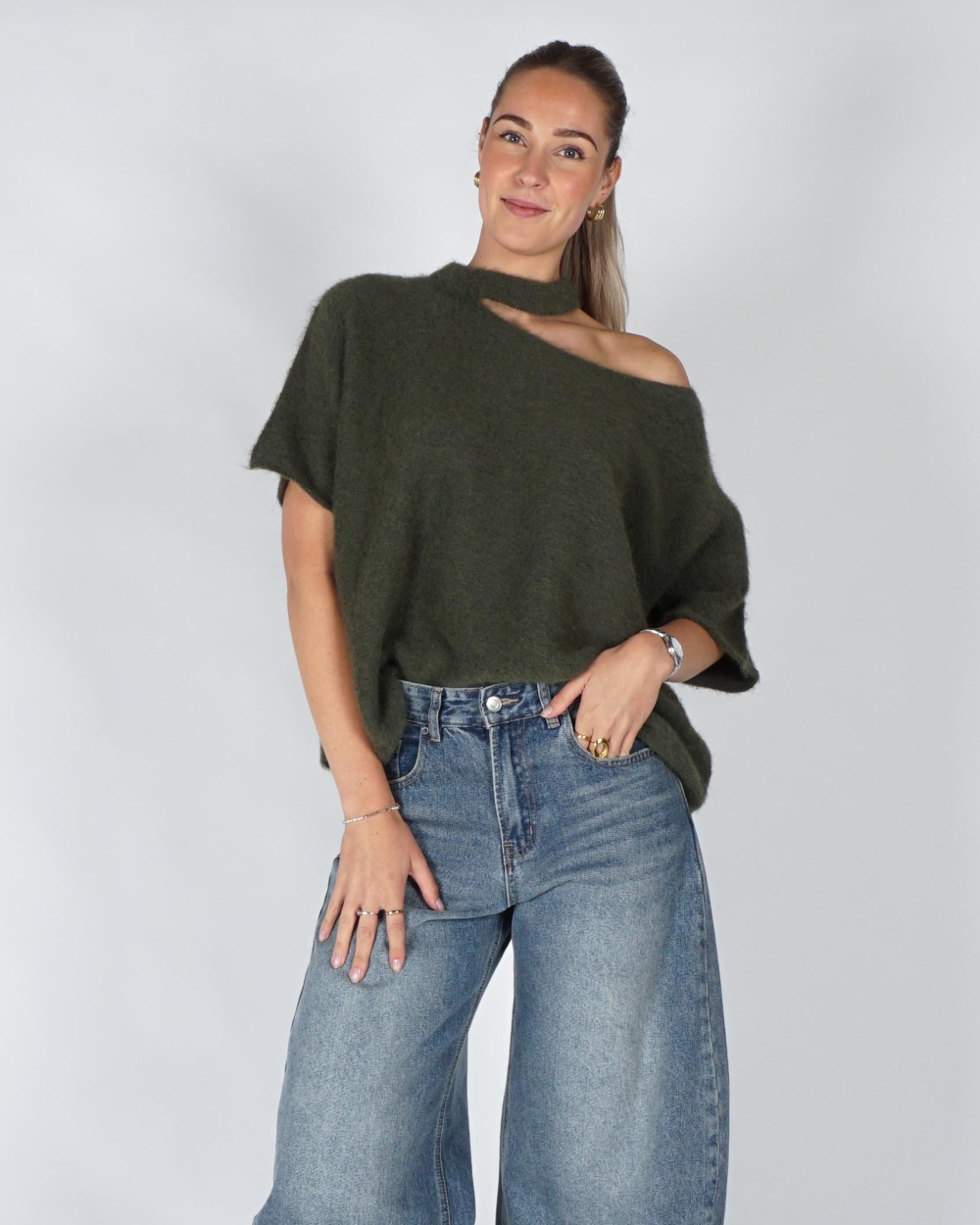 Gossip TRUI KORTE MOUW SCHOUDERDETAIL Khaki
