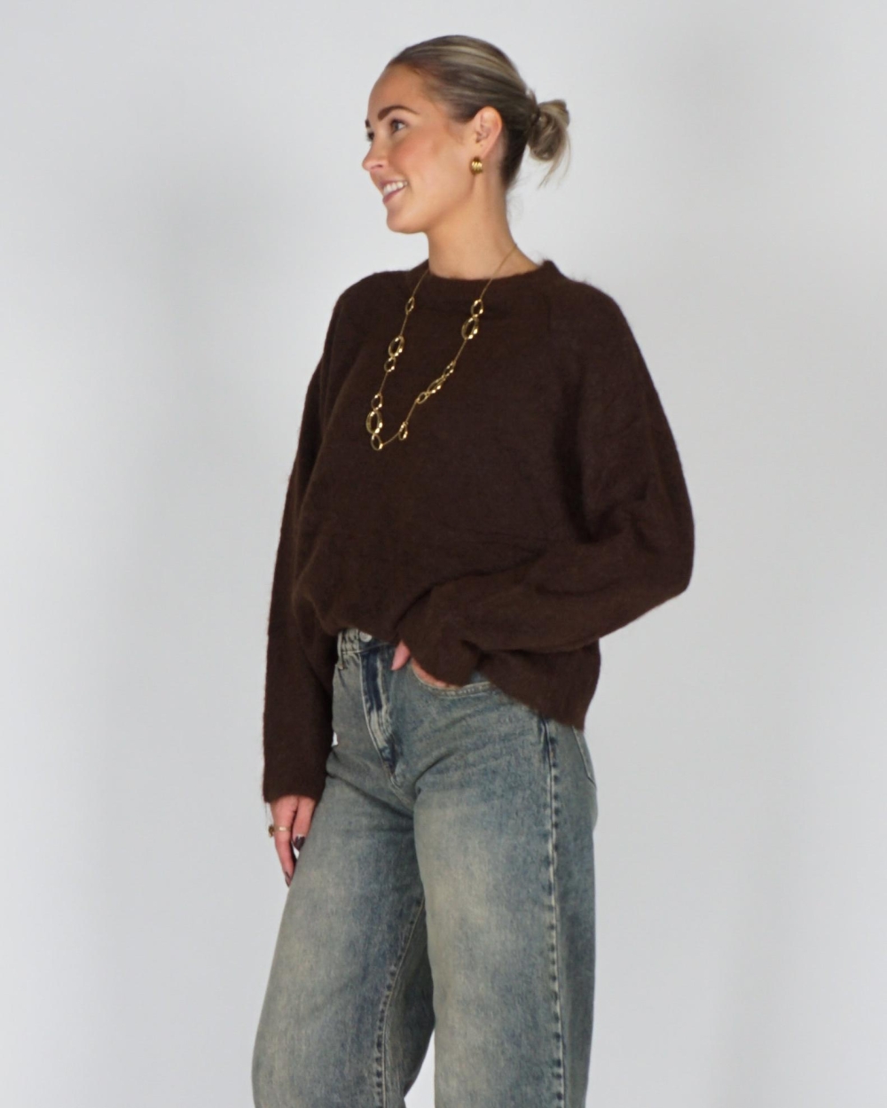 Gossip BASIC GEBREIDE TRUI Donkerbruin