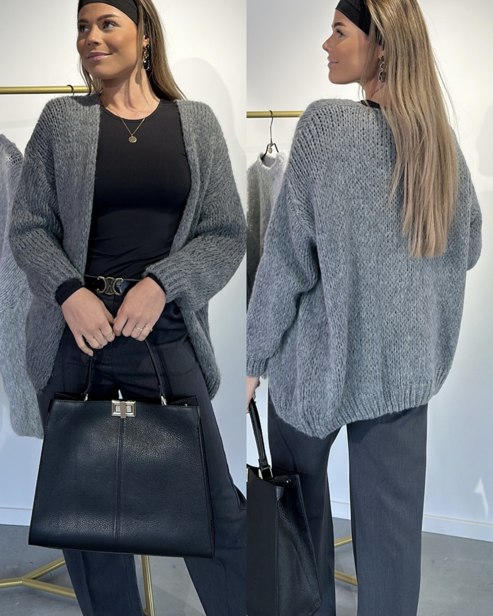 OVERSIZED VEST JODI DONKERGRIJS