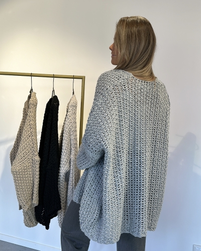 GROF GEBREID VEST GRIJS