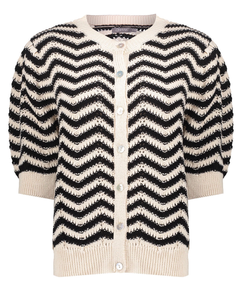GEBREID VEST MET ZIGZAG PRINT ECRU
