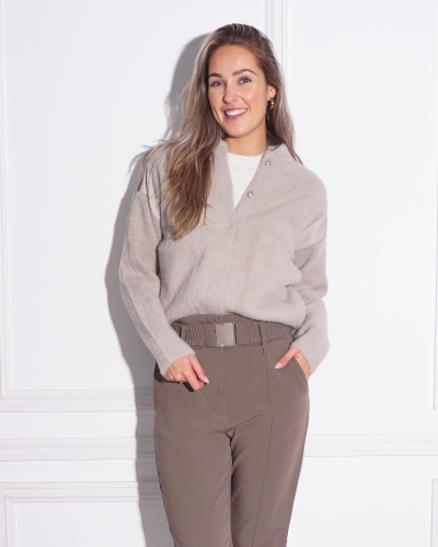 KNITTED BOMBER JACKET BEIGE