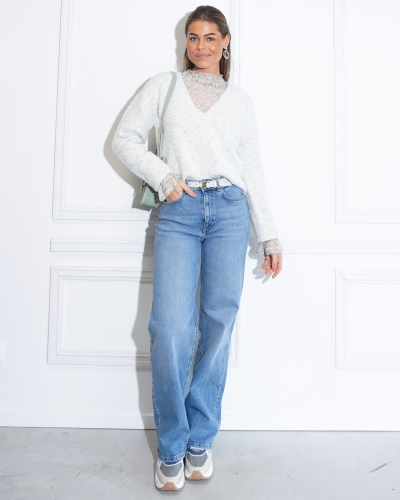 BOUCLE VEST MET V-HALS ECRU MELANGE