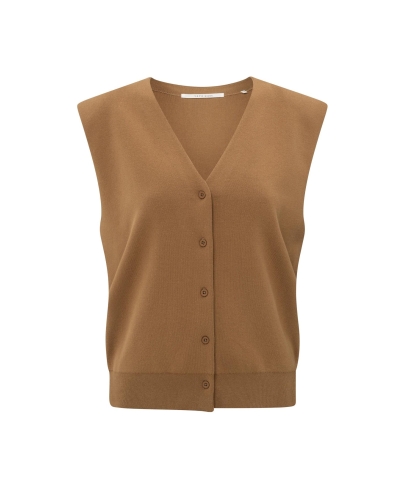 GEBREIDE SPENCER MET SCHOUDERDETAIL BRUIN