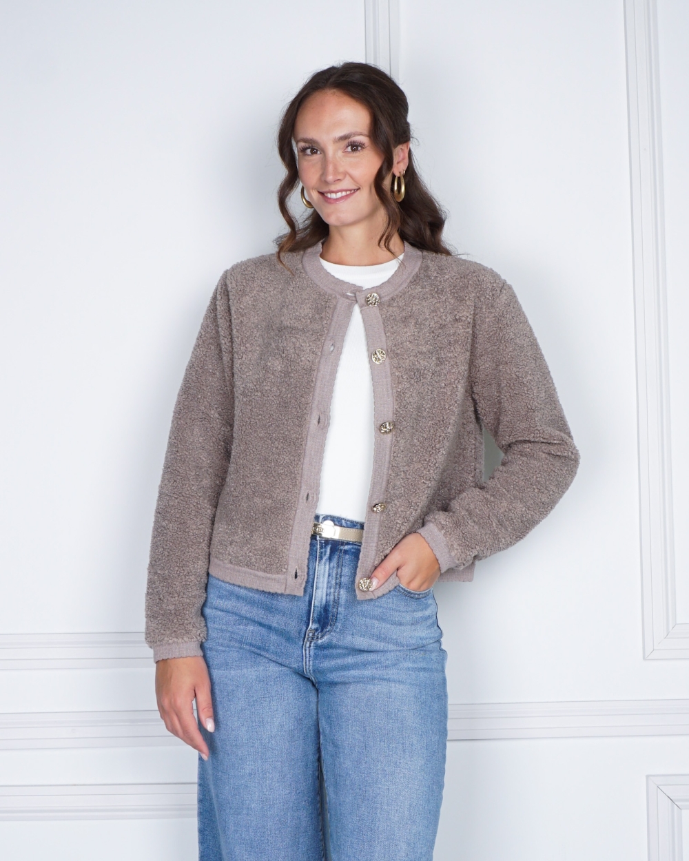FLUFFY VEST LIMO DARK SAND