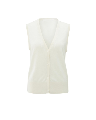 GEBREID GILET MET FIJNE RIBBOORDEN EN KNOOPSLUITING WIT