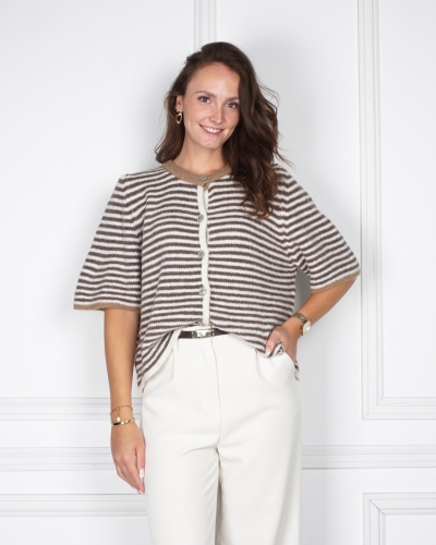 Gossip GESTREEPT VEST LISA BRUIN ECRU