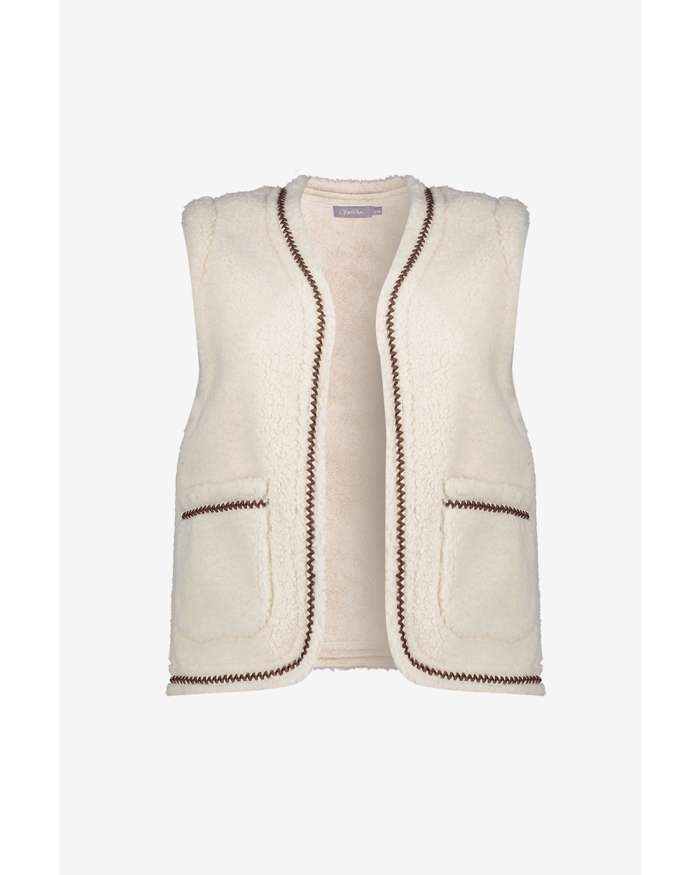 TEDDY GILET MET GEWEVEN BIES ECRU 