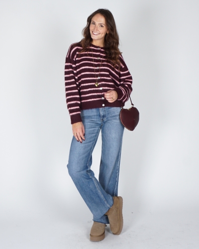 VEST MIA GESTREEPT BORDEAUX/ROZE
