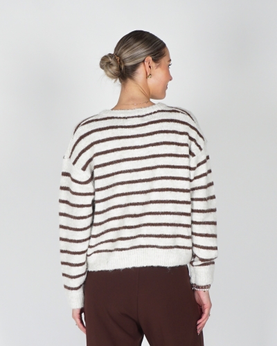 VEST MIA GESTREEPT ECRU/BRUIN