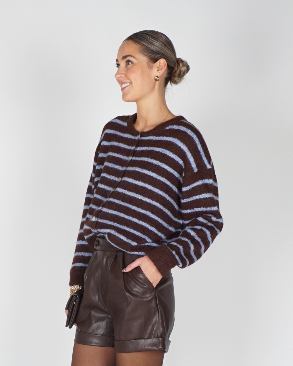 VEST MIA GESTREEPT BRUIN/BLAUW