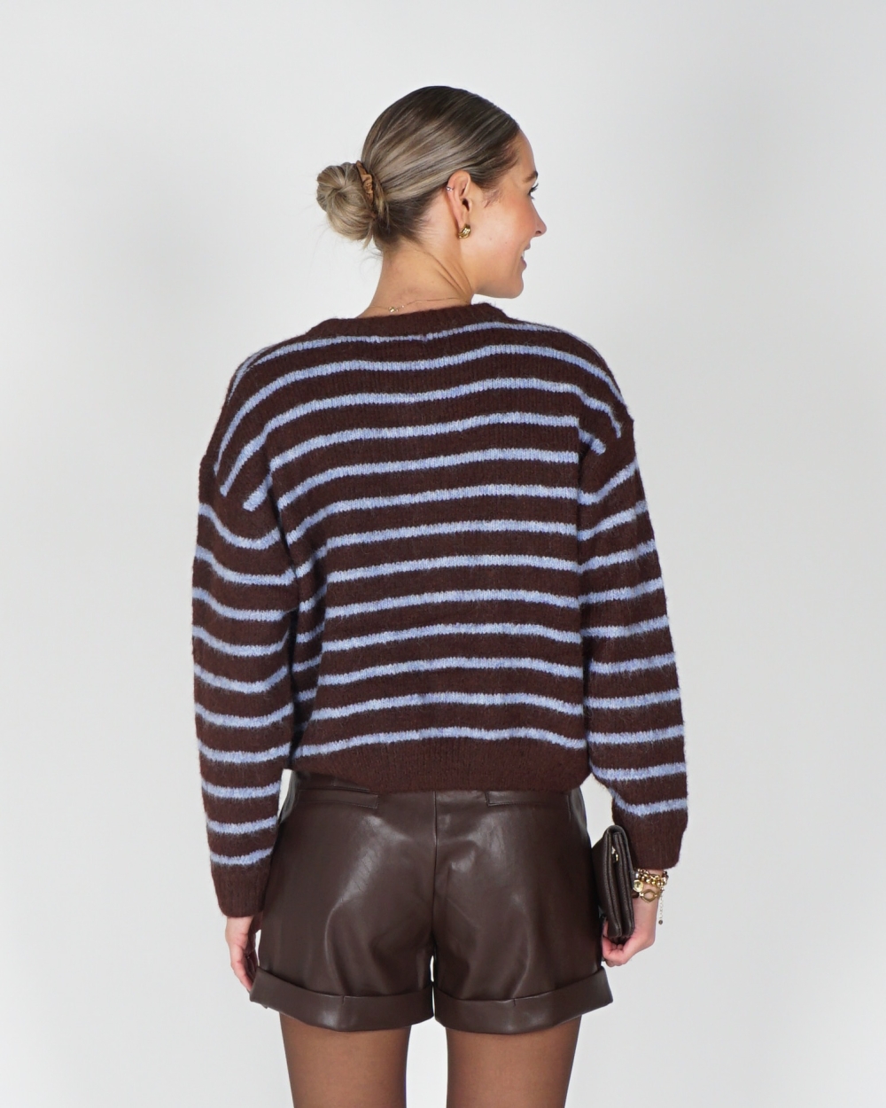 VEST MIA GESTREEPT BRUIN/BLAUW