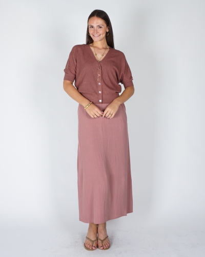 VEST MET KORTE VLEERMUISMOUWEN EN KNOOPSLUITING ROZE